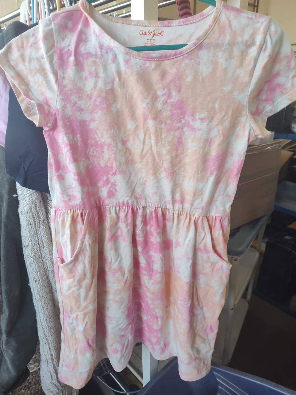 Cat & Jack Girls' Pink and Cream Tie-Dye Short Sleeve Pocket Dress